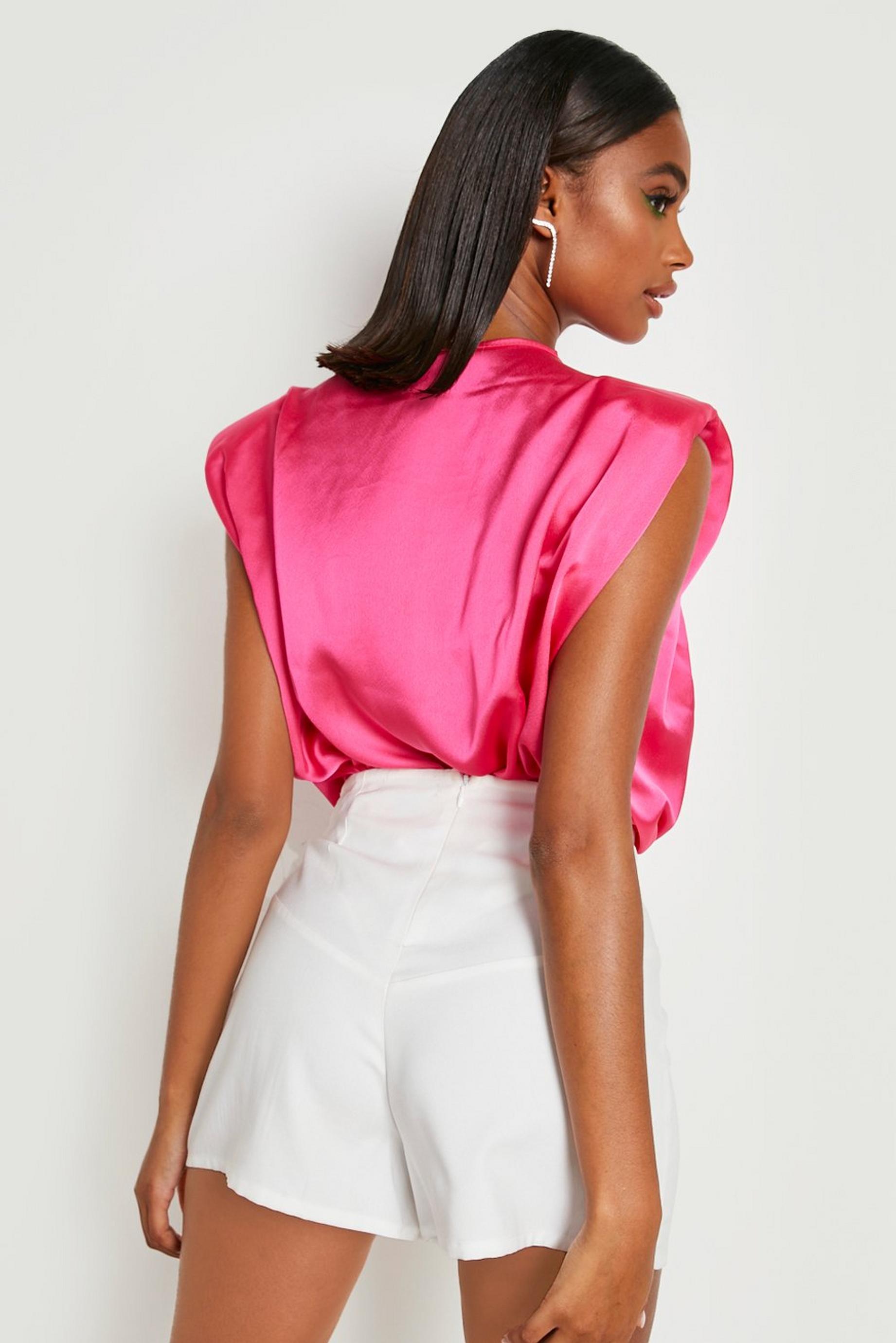 Pink Ruched Shoulder Sleeveless Bodysuit