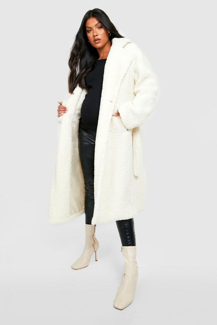 Cream weiß Maternity Oversized Teddy Faux Fur Coat