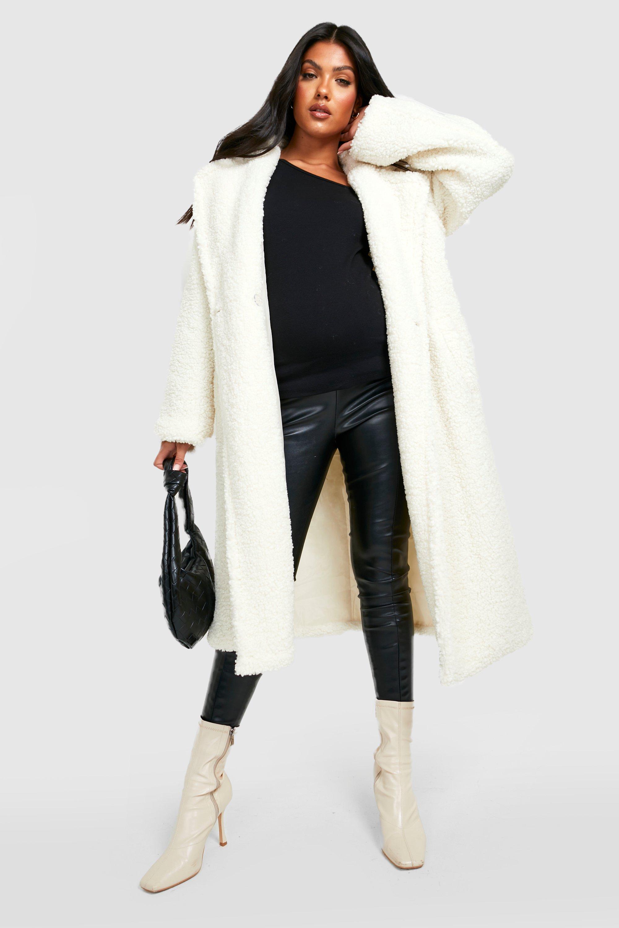 Cream longline faux fur coat sale