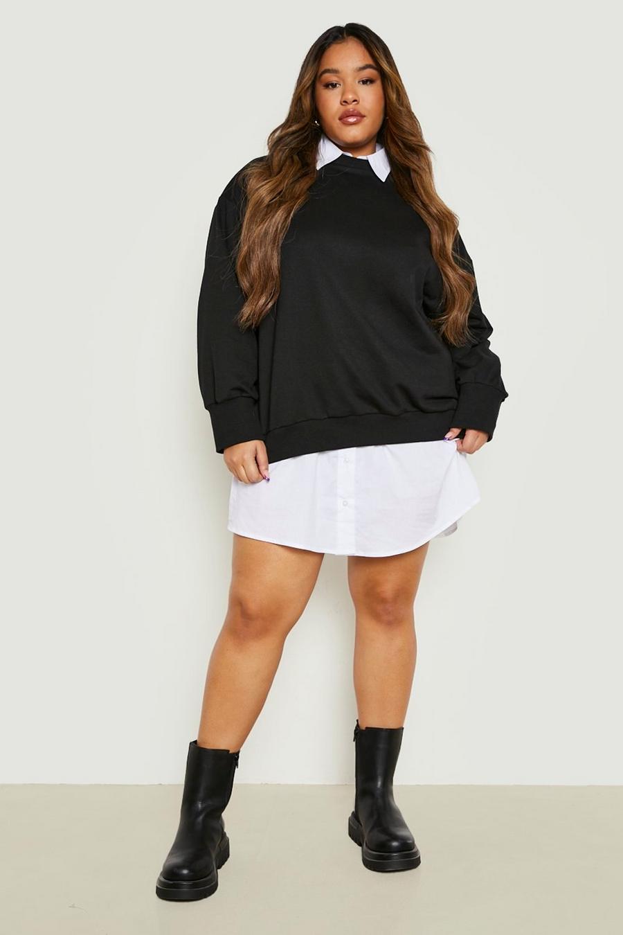Black Plus 2 In 1 Shirt and Sweatshirt Dress image number 1