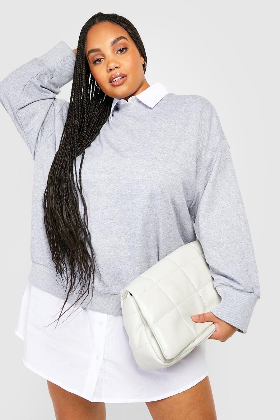 Grey Plus 2 In 1 Shirt and Sweatshirt Dress image number 1