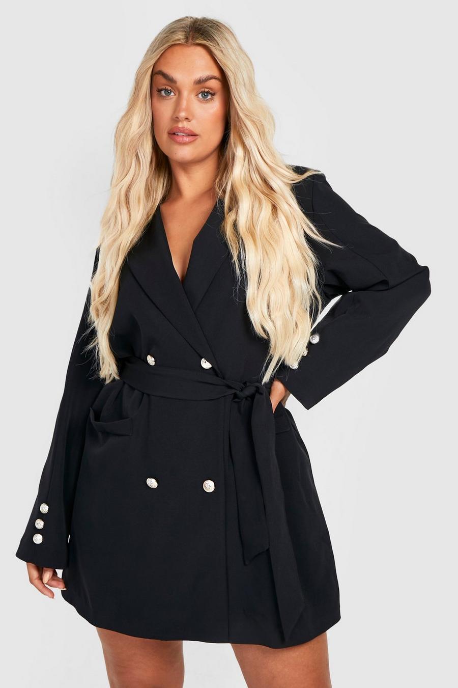 Black Plus Double Breasted Belted Blazer Dress image number 1