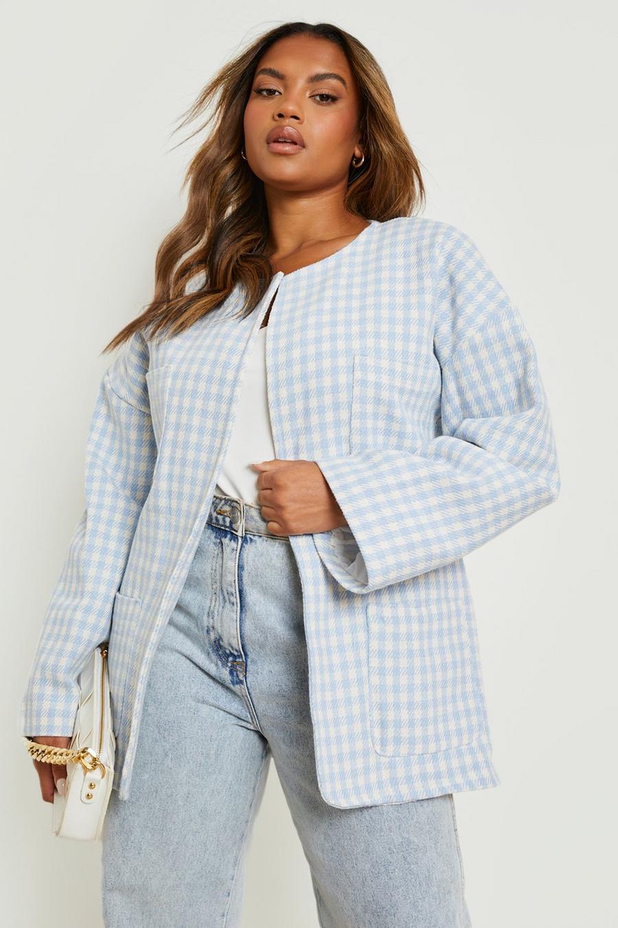 Blue Plus Woven Check Pocket Front Shacket image number 1