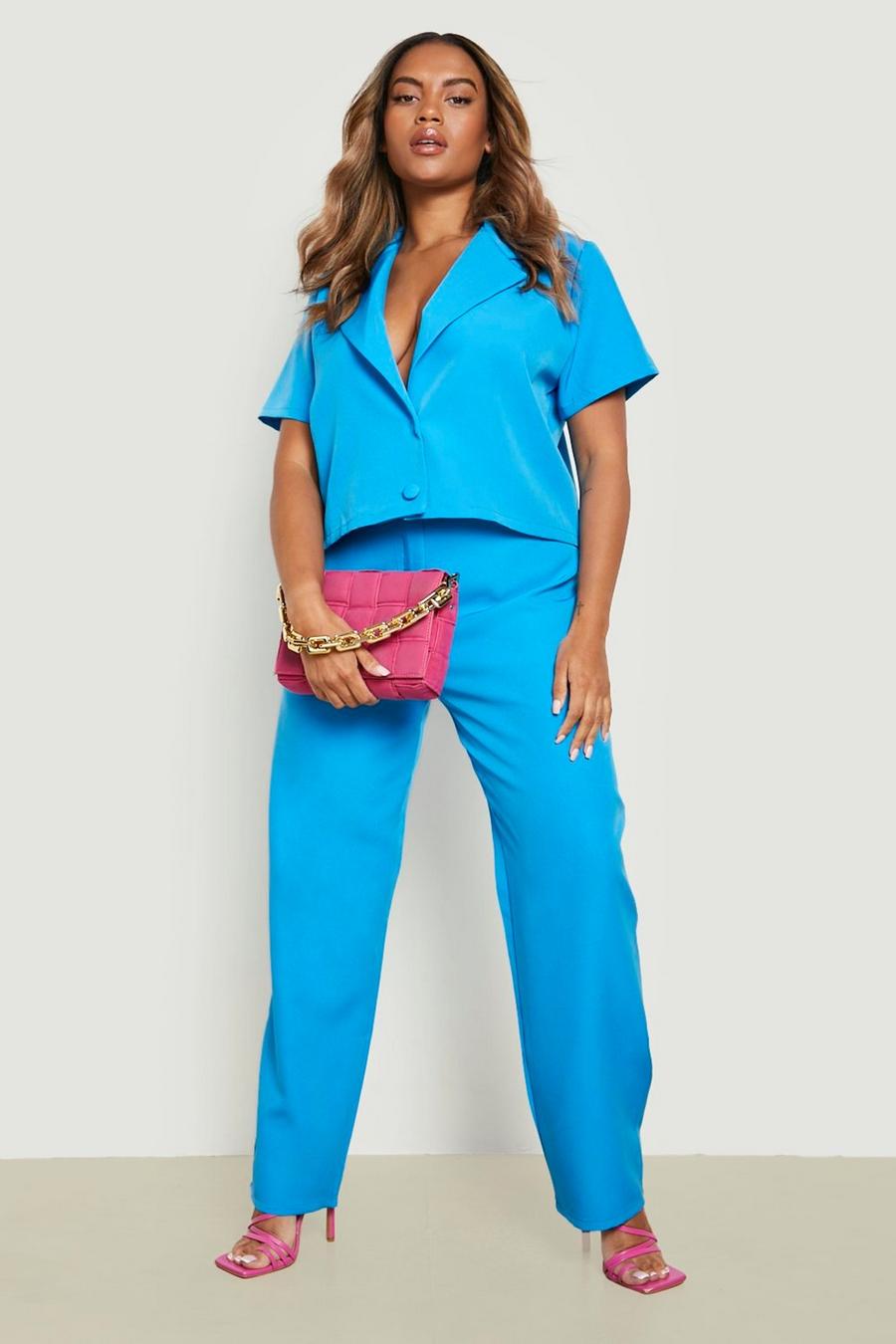 Cobalt Plus Woven Cropped Blazer & Pants Co-Ord image number 1