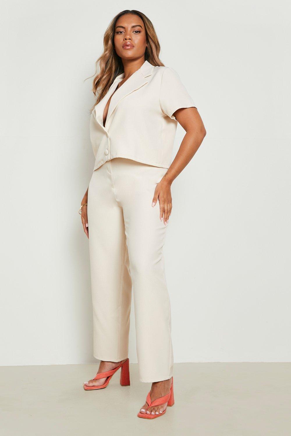 Plus Woven Cropped Blazer Pants Two Piece