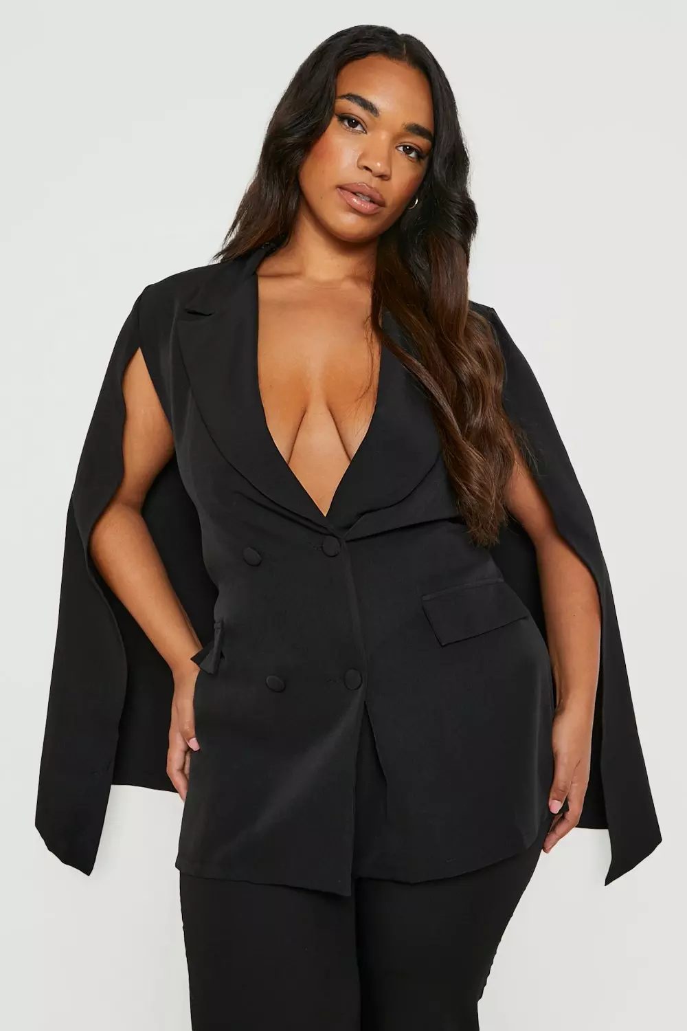 Black cape jacket store plus size