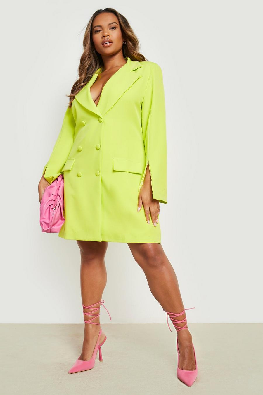 Lime green Plus Double Breasted Blazer Dress