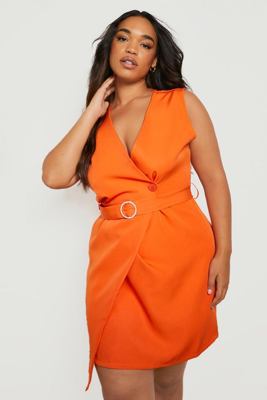 Orange Plus Sleeveless Diamante Buckle Blazer Dress image number 1