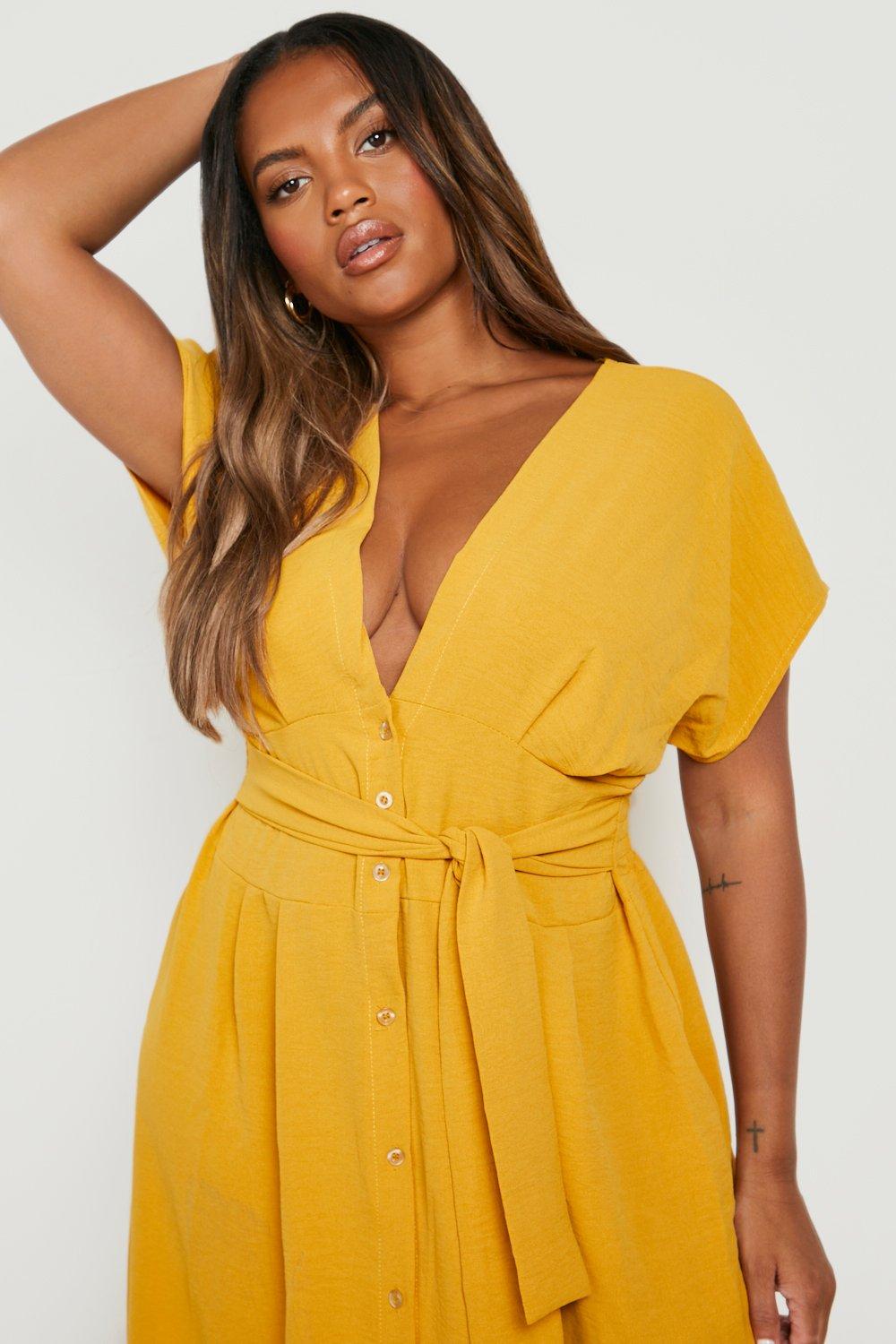 Boohoo mustard dress hotsell