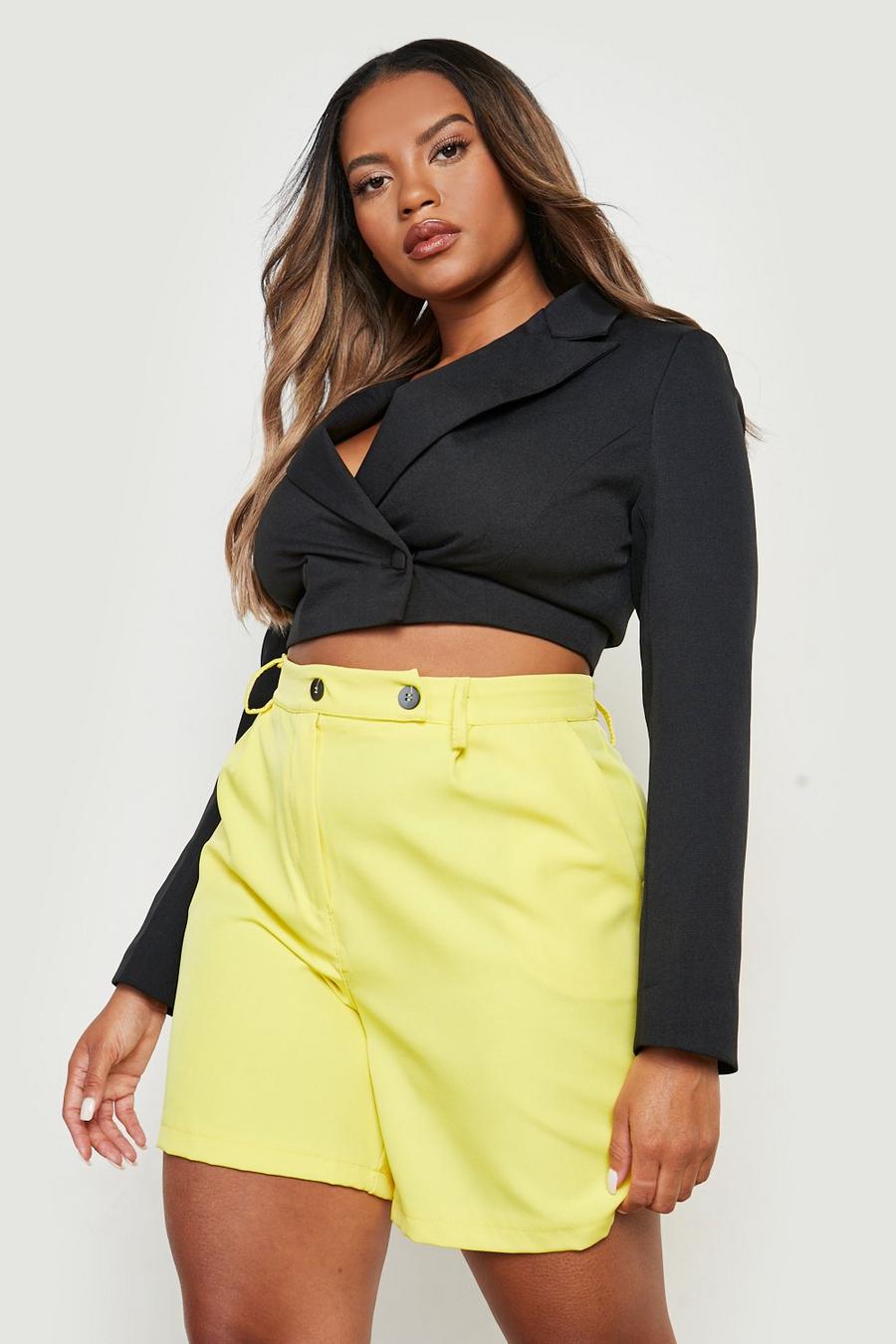 Lemon yellow Plus Woven Tailored Shorts image number 1