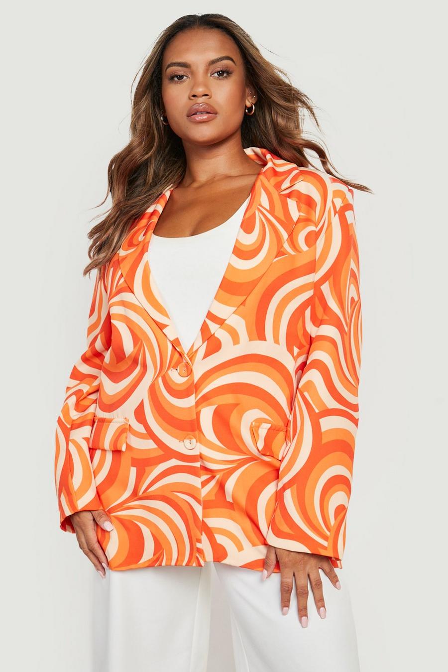Orange Plus Oversized Blazer Met Abstracte Print image number 1