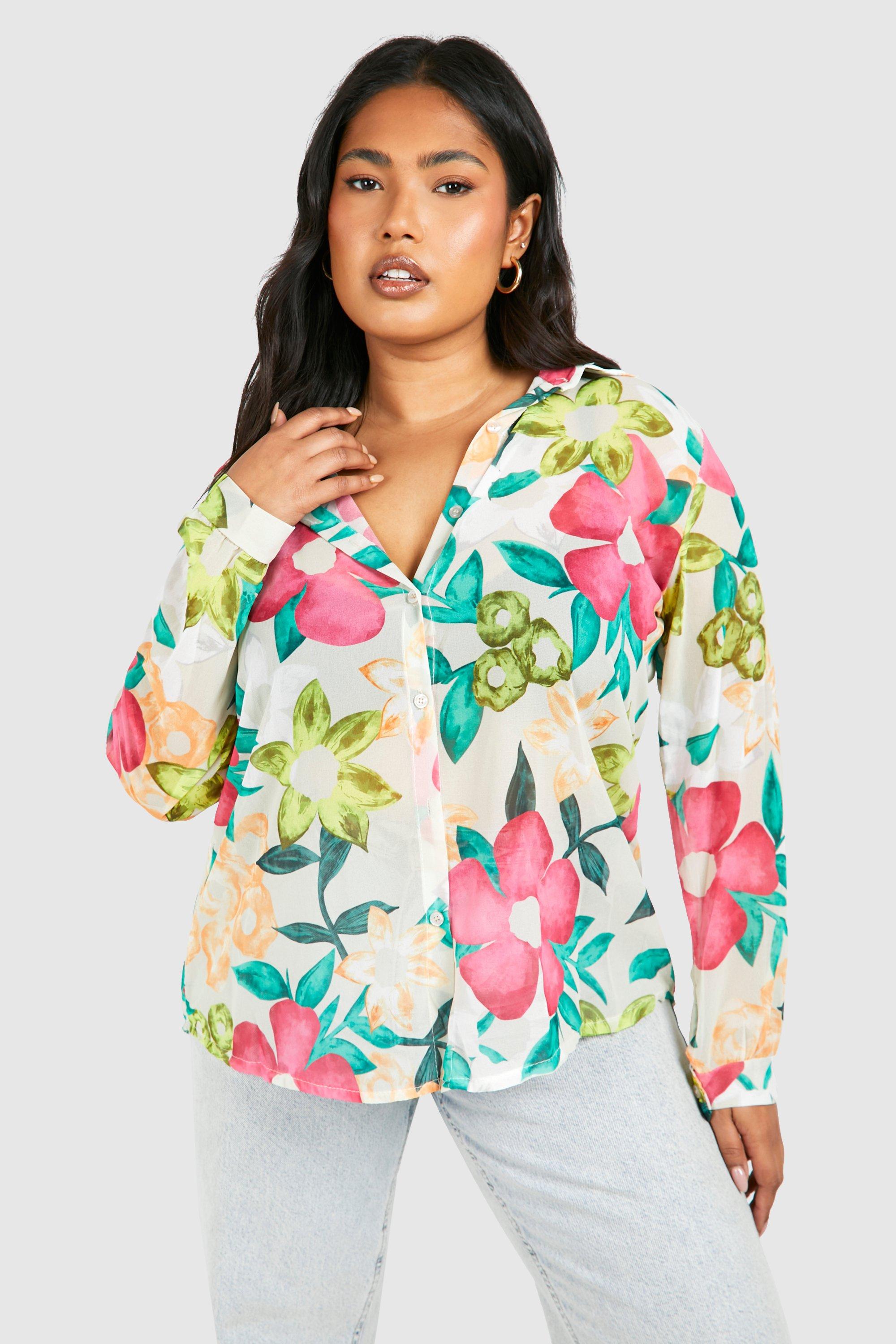 Plus Floral Chiffon Oversized Shirt