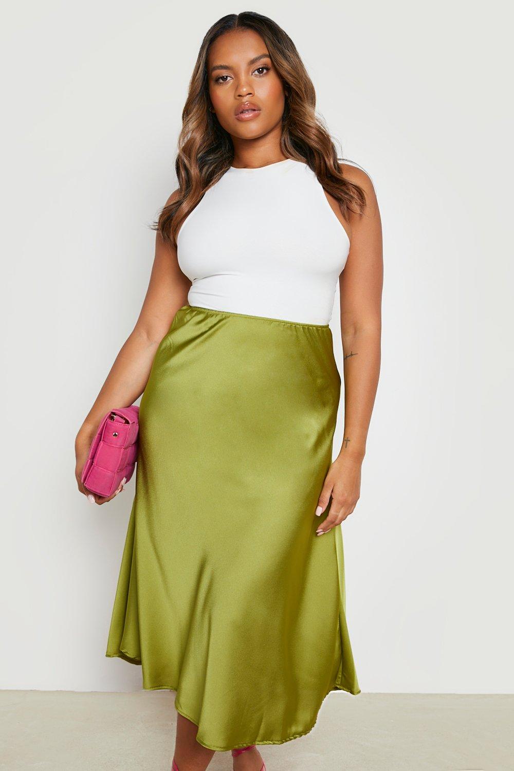 Plus Satin Slip Midi Skirt