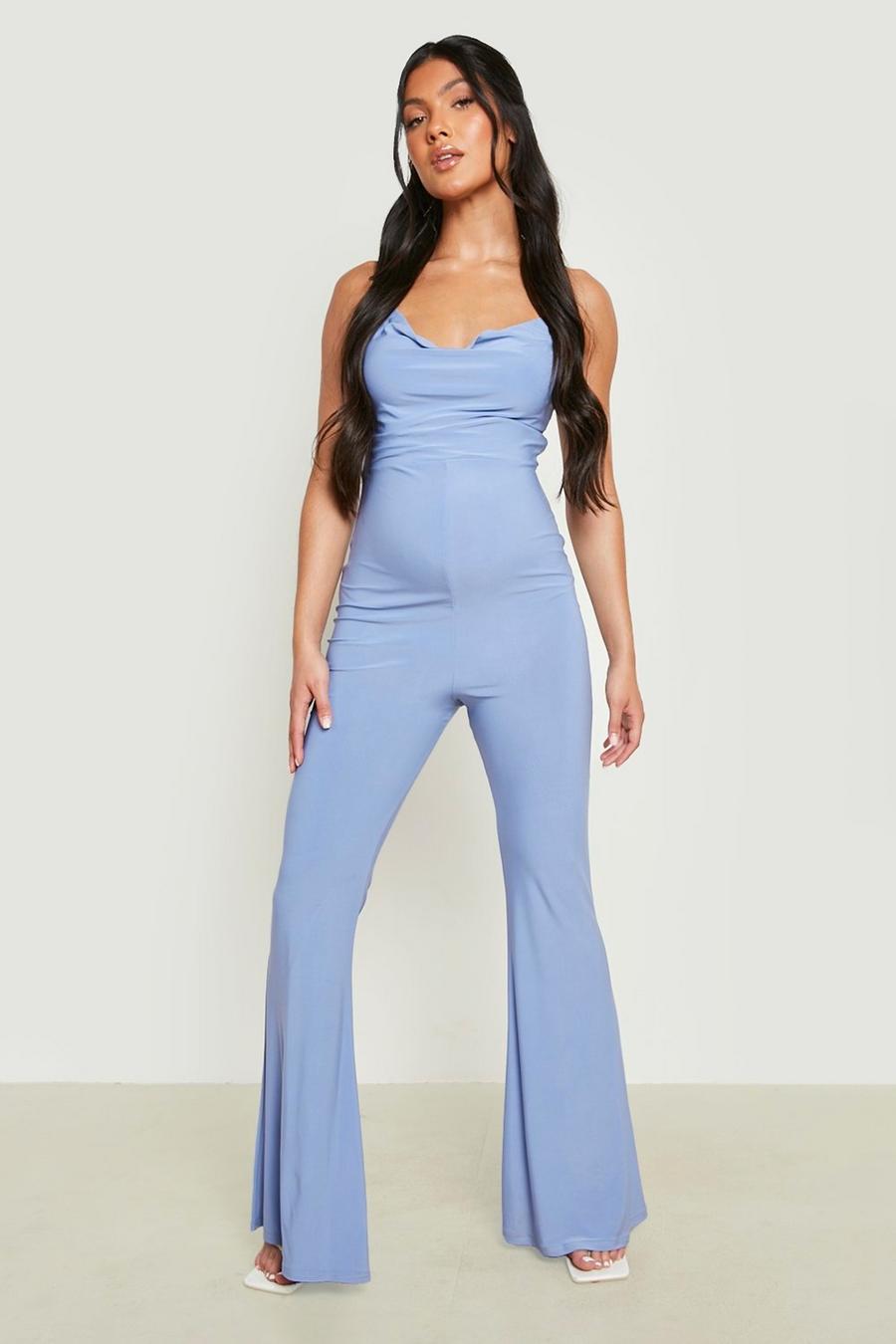 Blue Maternity Strappy Cowl Jumpsuit