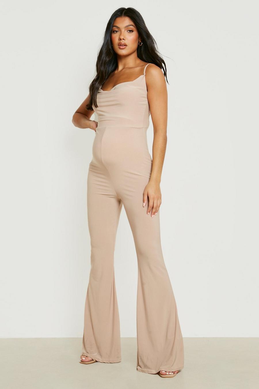 Stone beige Maternity Strappy Cowl Jumpsuit