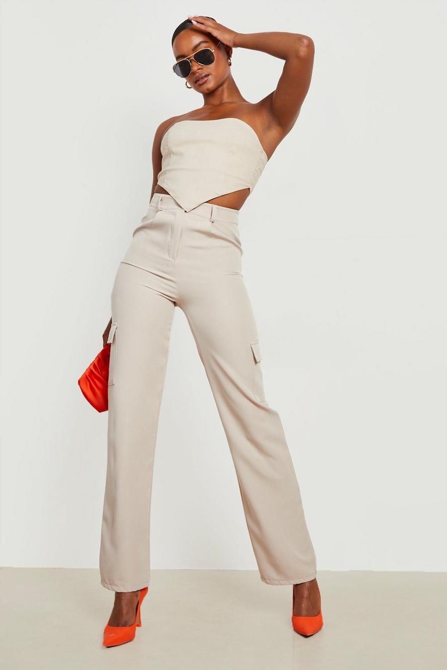 Stone Tall Pocket Detail Wide Leg Cargo Pants image number 1