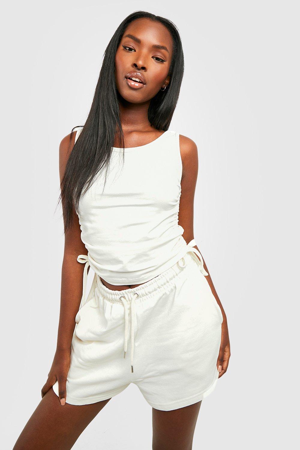 White cheap ruched shorts