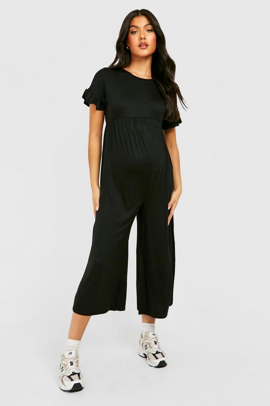 Black Maternity Frill Sleeve Culotte Jumpsuit image number 1