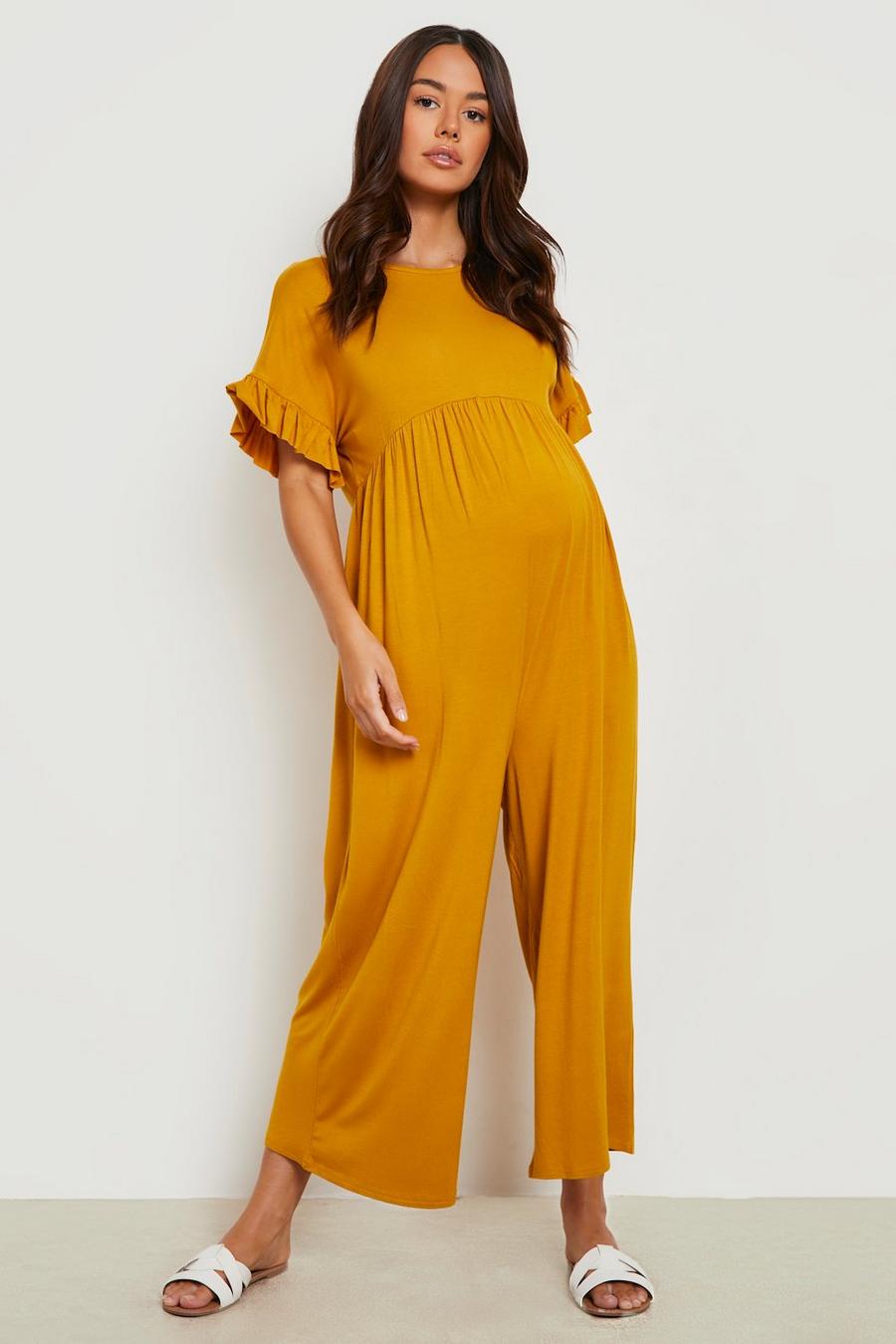 Mustard Maternity Frill Sleeve Culotte Jumpsuit image number 1
