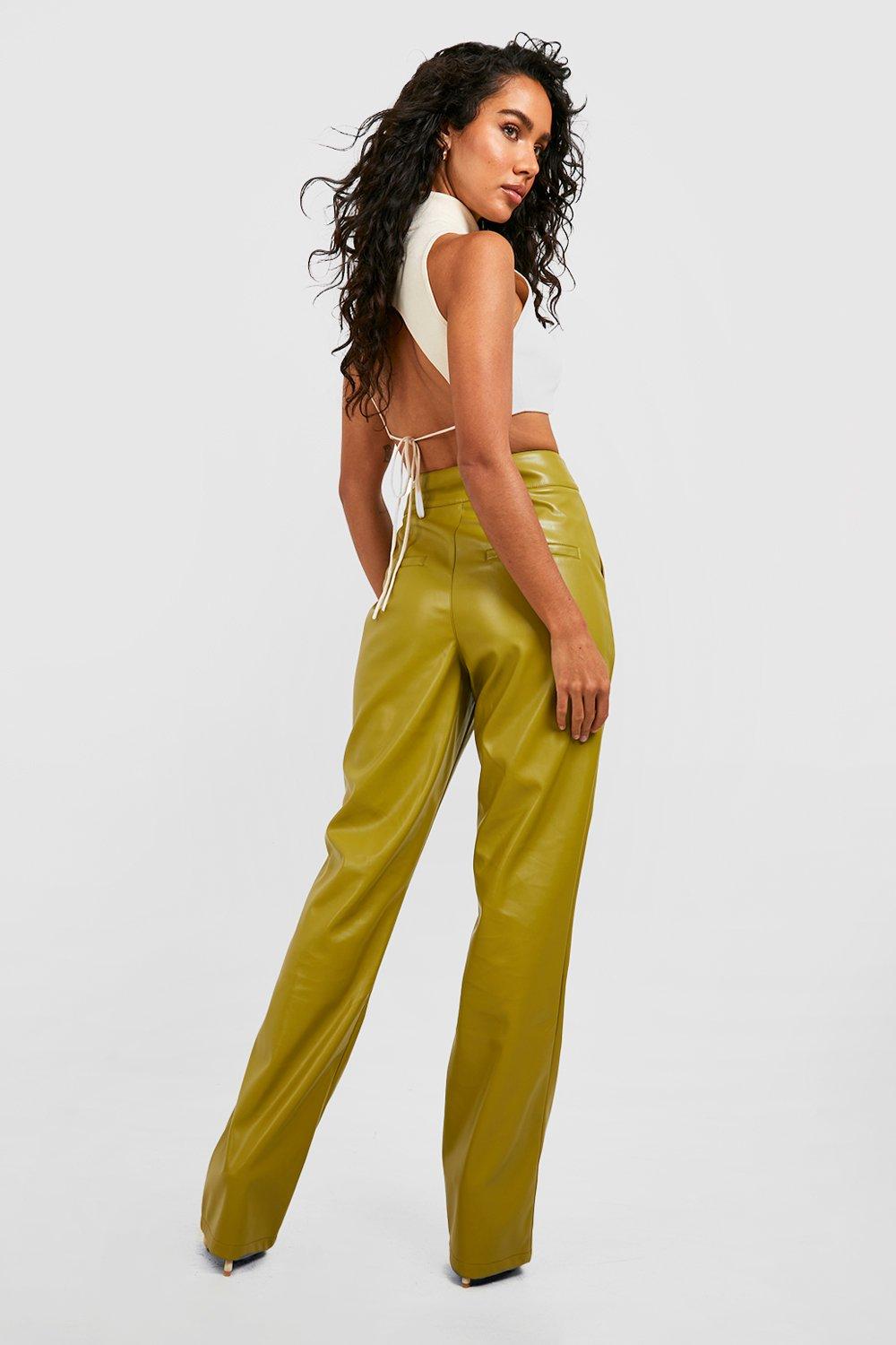 Leather look trousers on sale boohoo