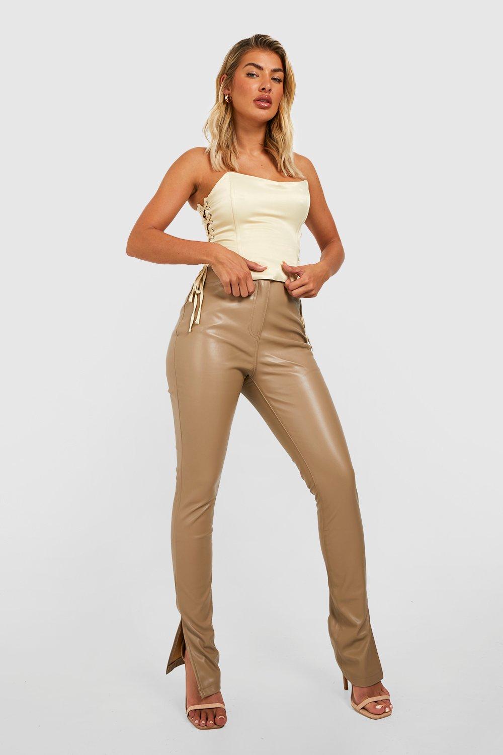 Pantalon fendu en simili premium boohoo