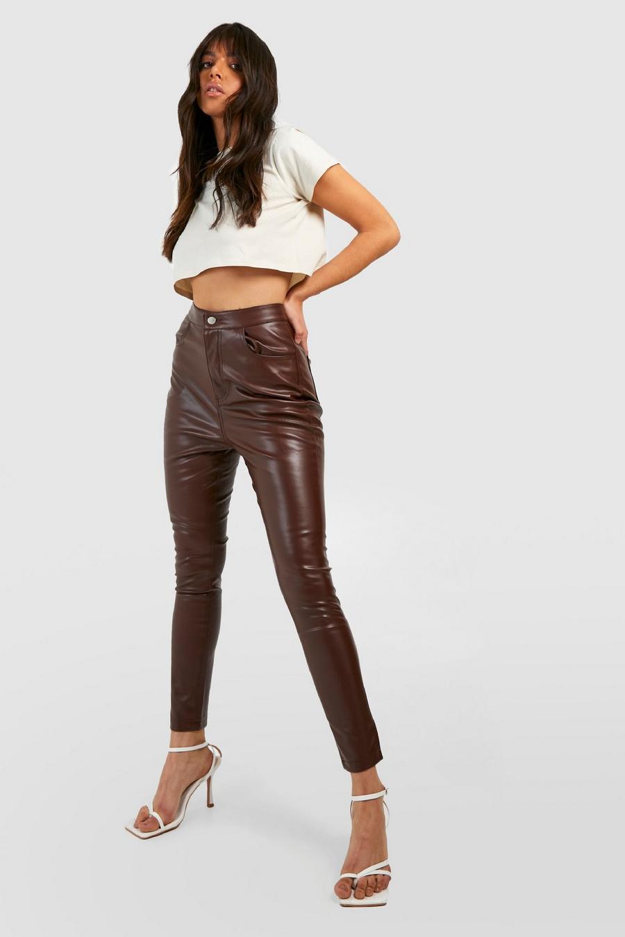 Black chocolate Premium Leather Look Super Skinny Pants image number 1