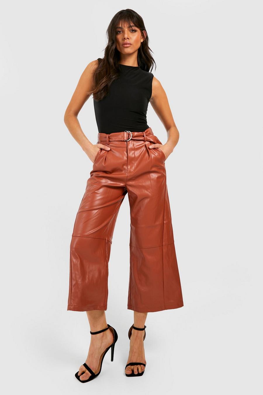 Chocolate Premium Faux Leather Longer Length Culotte image number 1