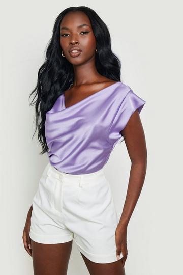 Satin Cowl Neck Sleeve Detail Blouse lilac