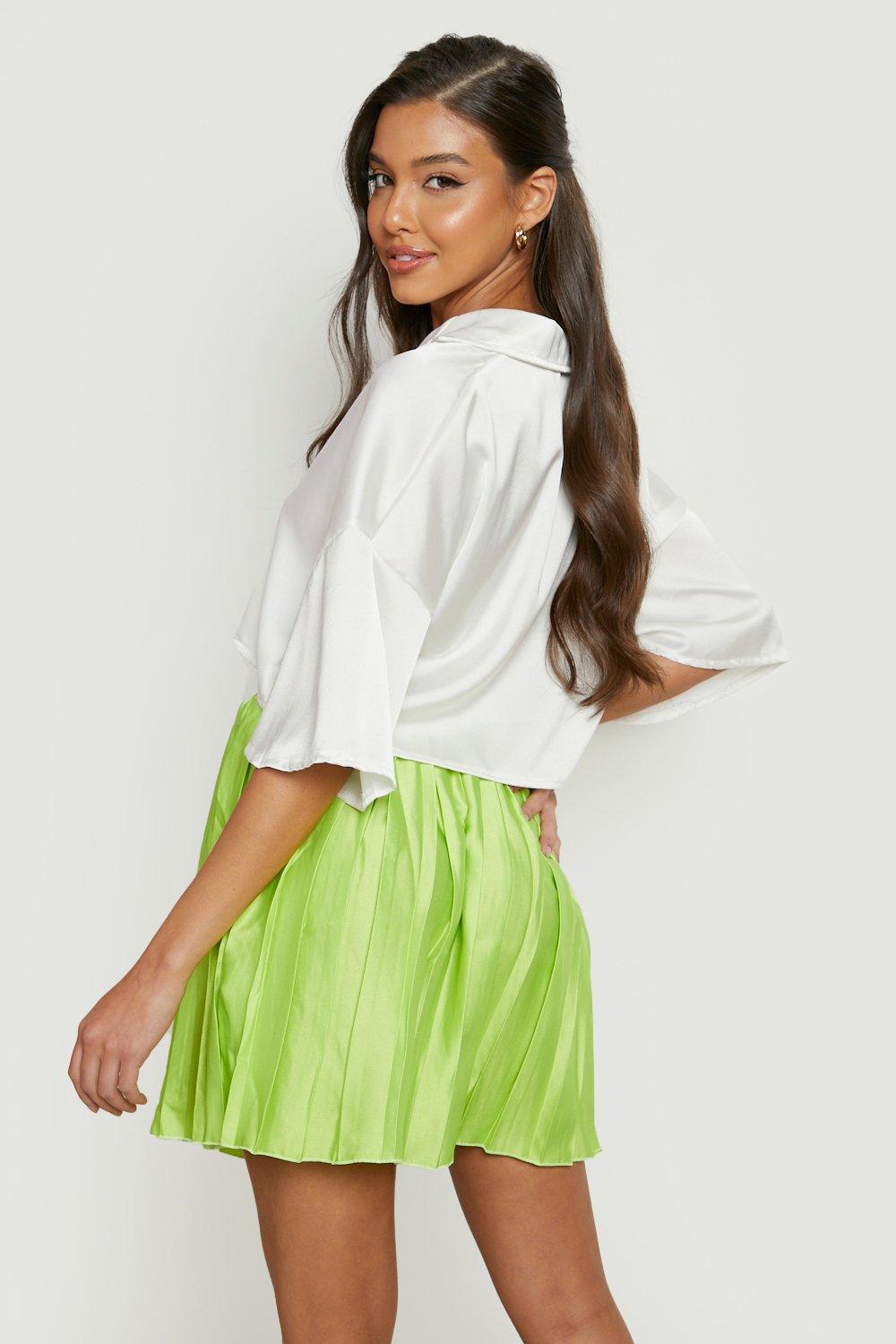 Neon pleated shop mini skirt