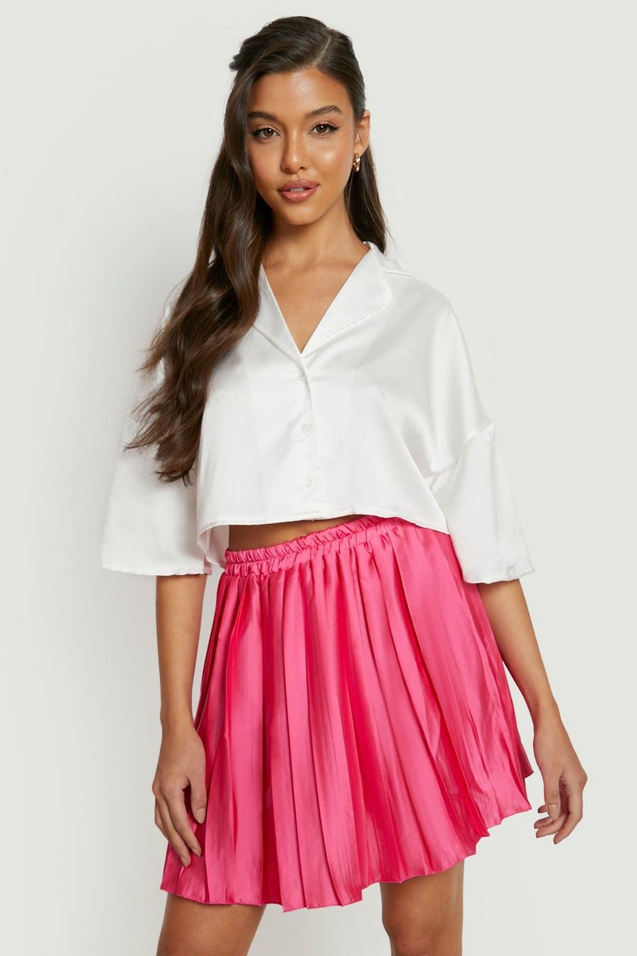 Pink חצאית מיני מסאטן עם קפלים  image number 1