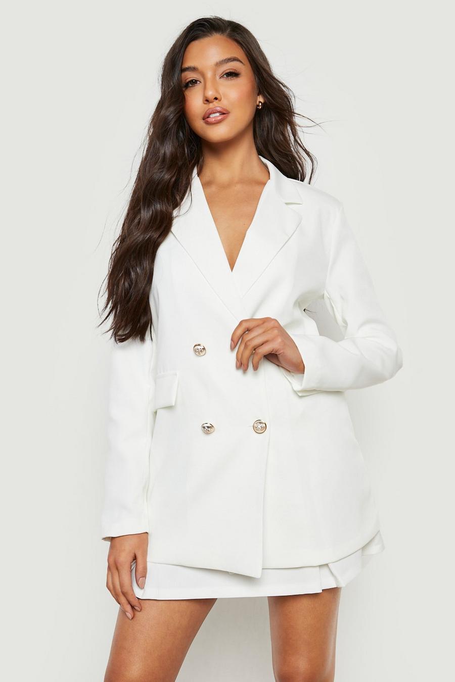 Ivory Double Breasted Military Button Blazer image number 1