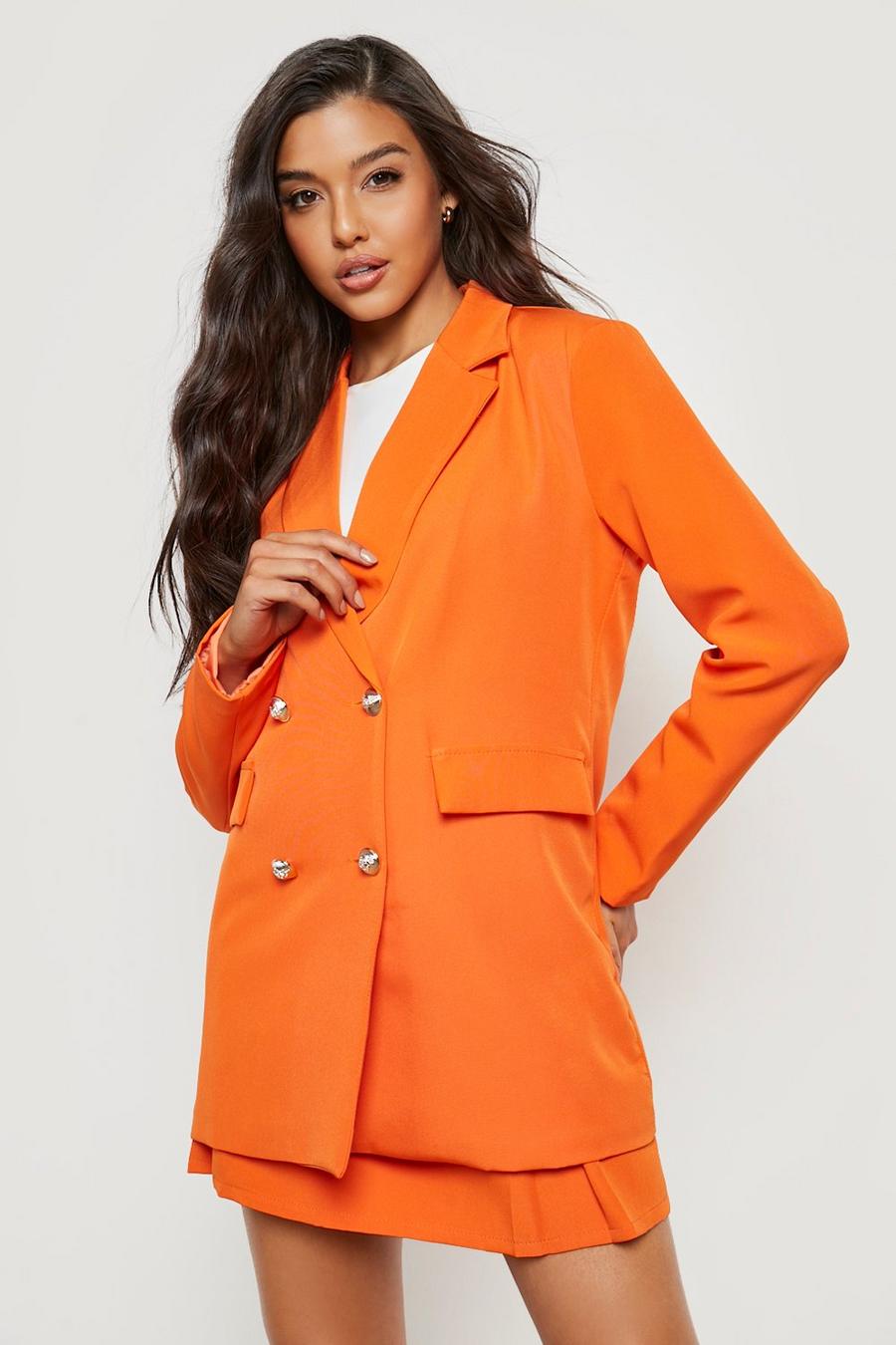 Peach Double Breasted Military Button Blazer image number 1