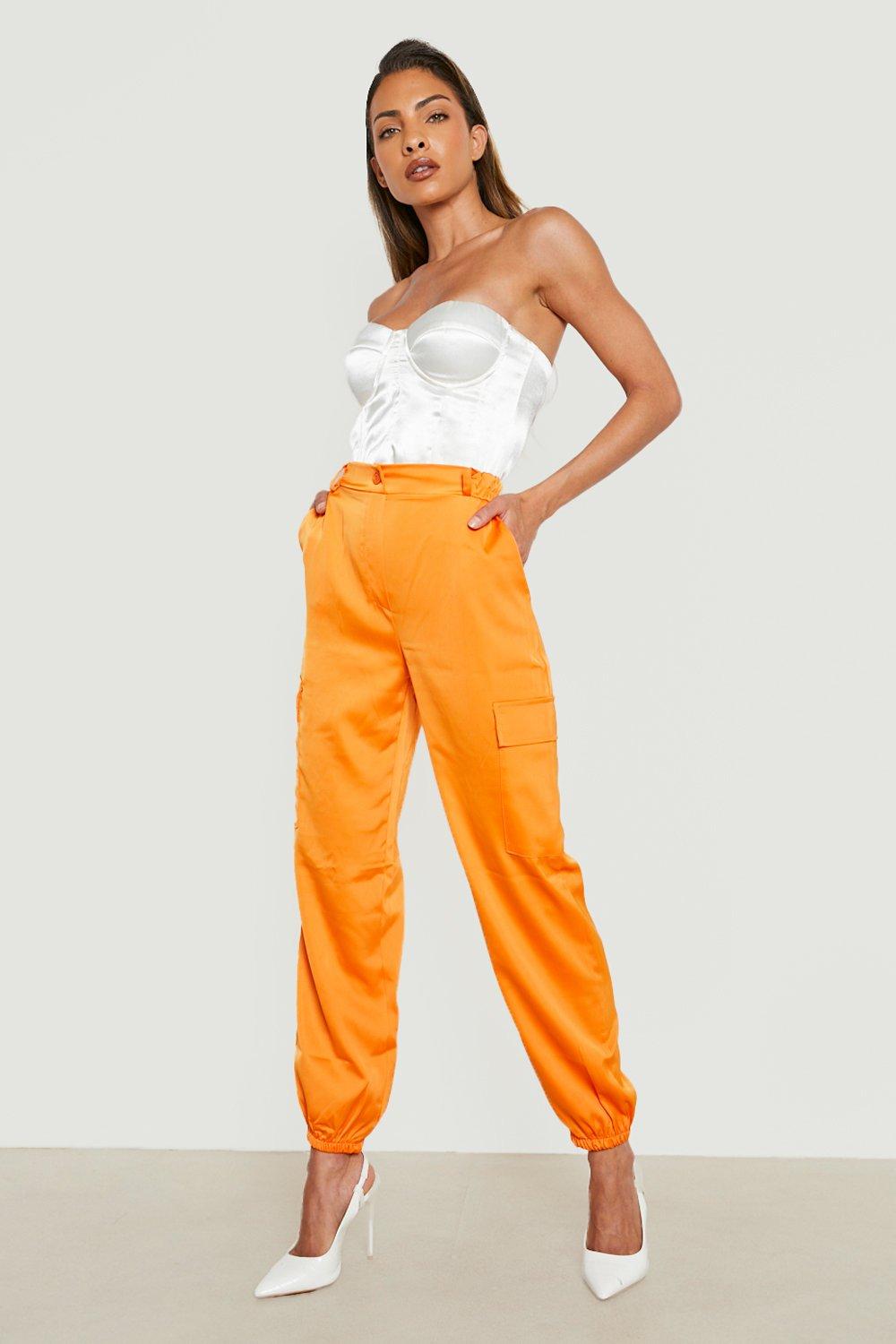 High Waisted Satin Cargo Joggers