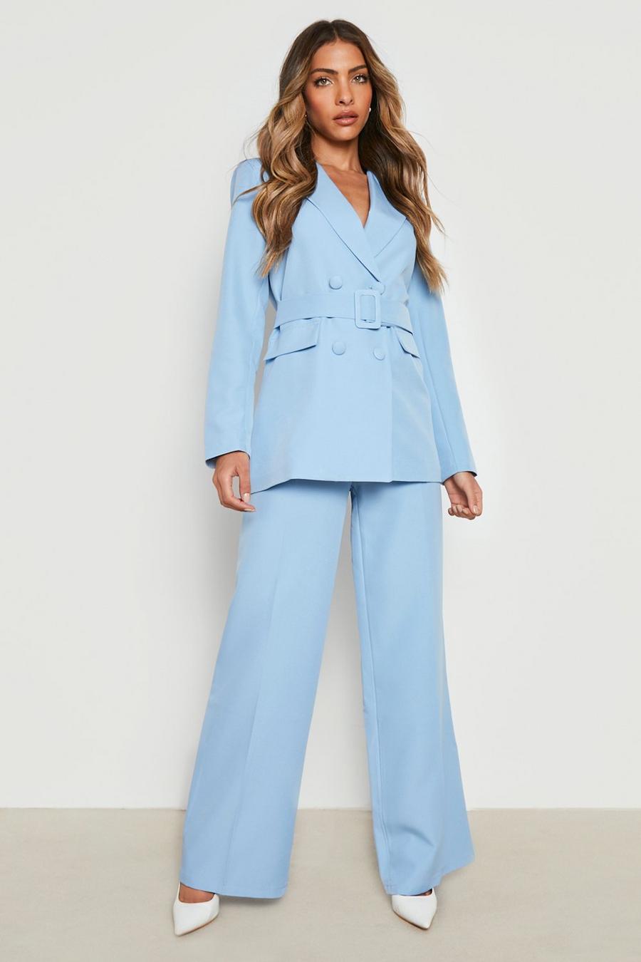 Pastel blue Relaxed Fit Wide Leg Tailored Trousers image number 1
