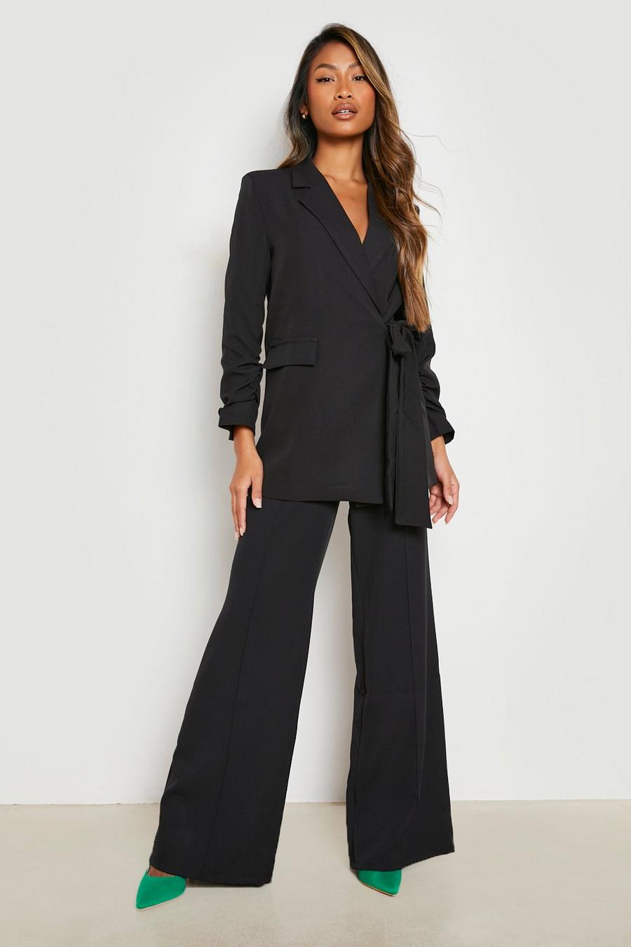 Black Seam Front Wide Leg Tailored Pants image number 1