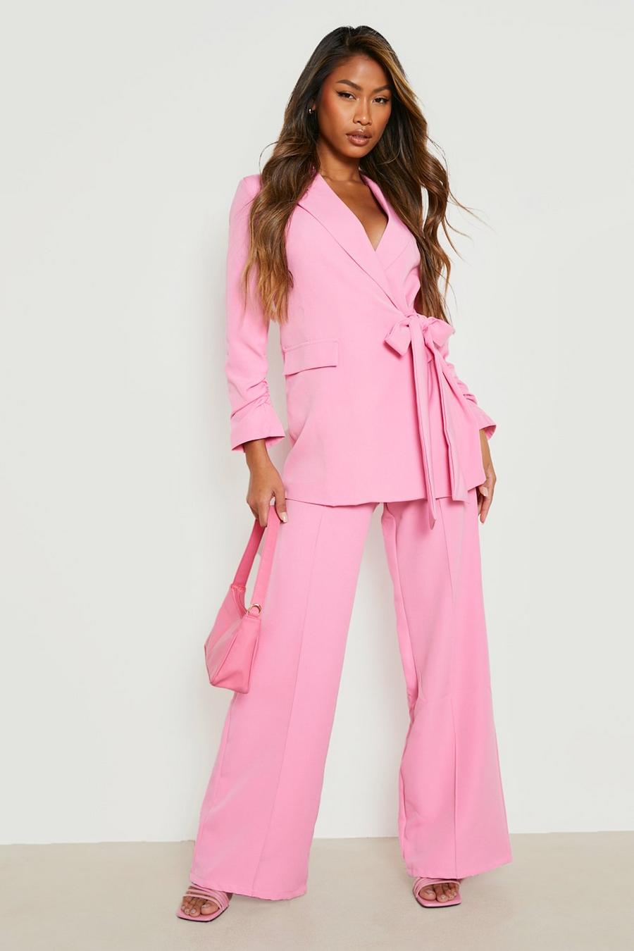 Pastel pink Seam Front Wide Leg Tailored Pants image number 1