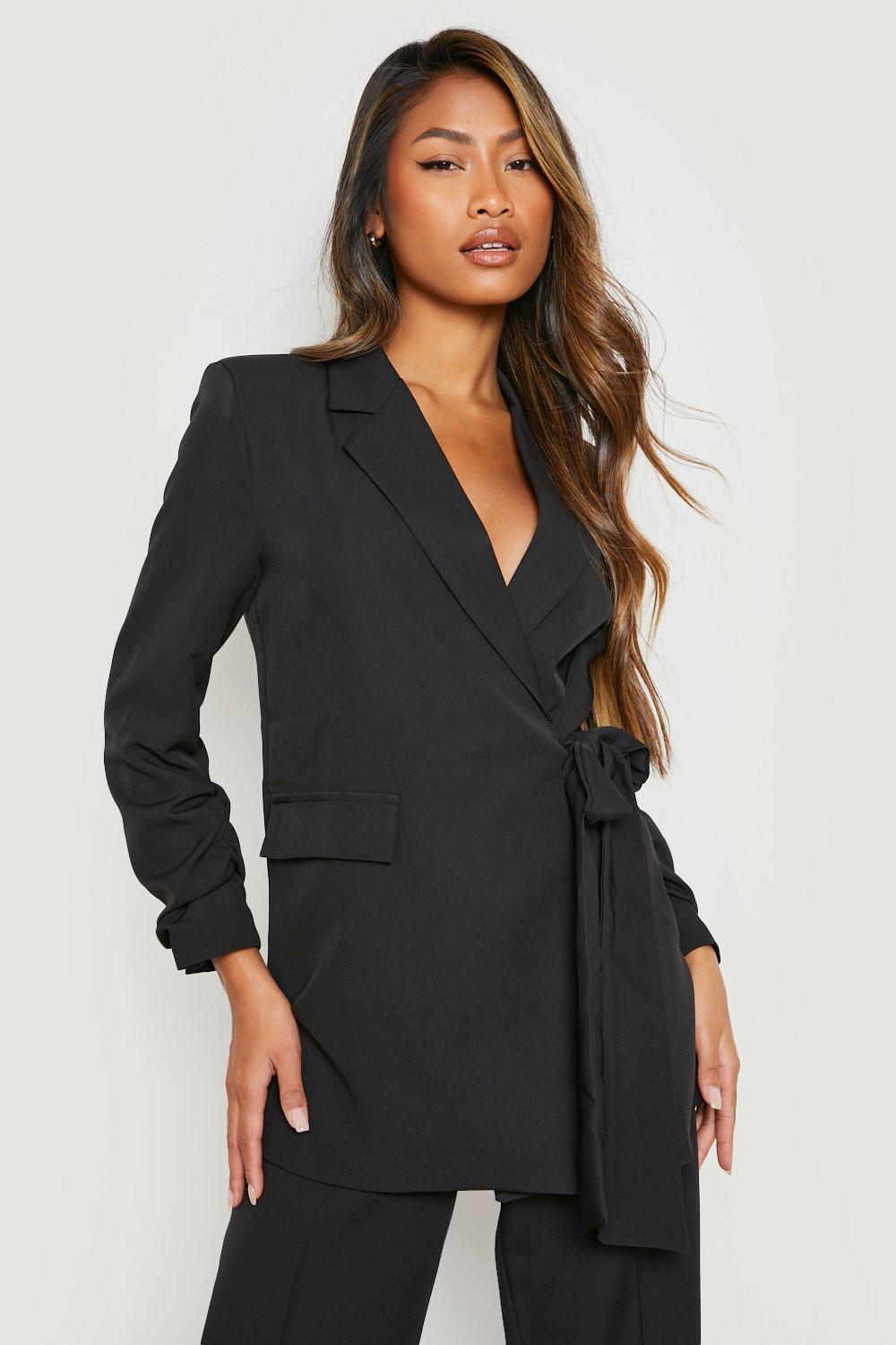 ruched sleeve tailored blazer