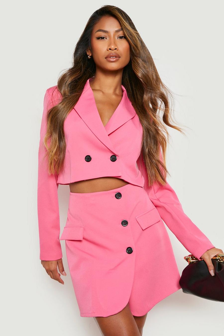 Bright pink rose Contrast Button Tailored Mini Skirt 