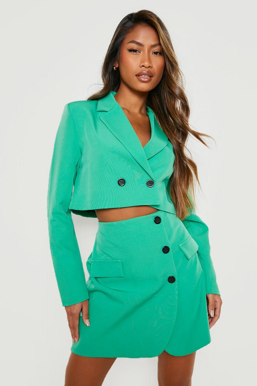Bright green Contrast Button Cropped Tailored Blazer image number 1