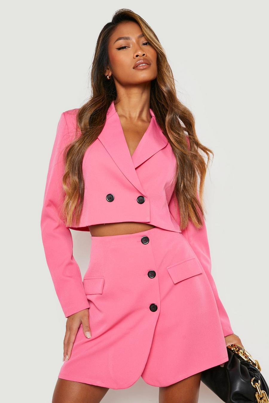 Hot pink Contrast Button Cropped Tailored Blazer image number 1