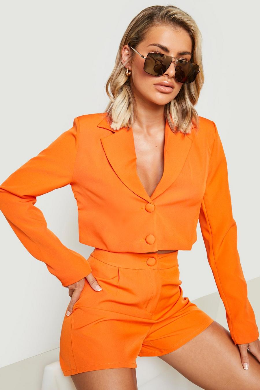 Orange Tailored Button Front Shorts 