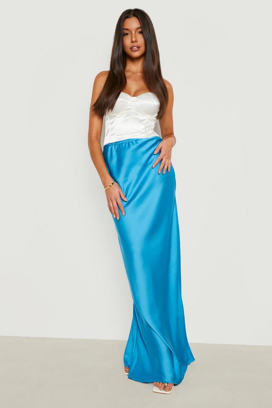 Azure blue Satin Bias Maxi Slip Skirt 