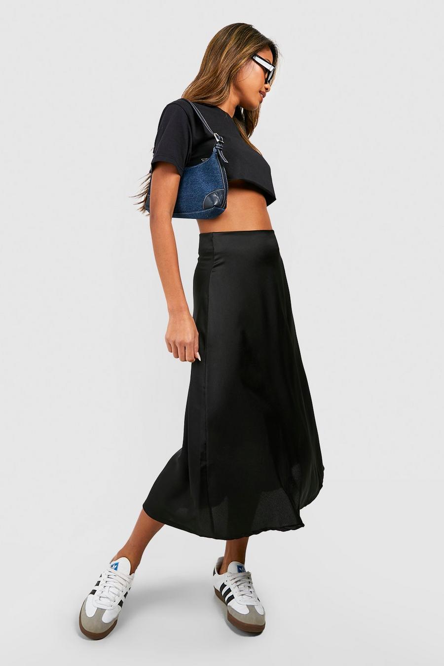 Black Satin Bias Midi Skirt image number 1