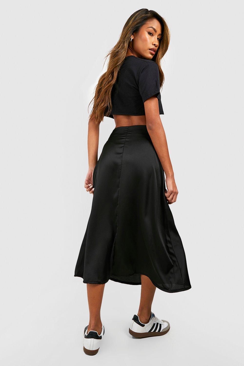 Black satin hotsell skirt midi