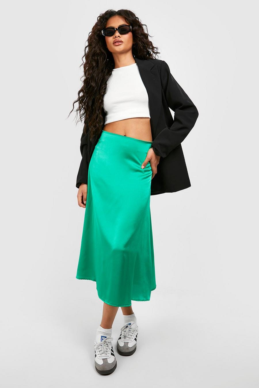 Bright green Satin Bias Midi Skirt image number 1
