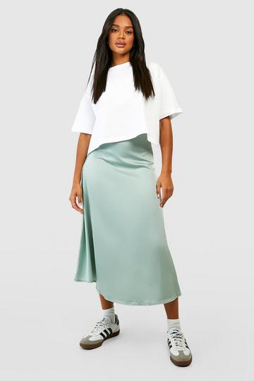 Sage Green Satin Bias Midi Skirt