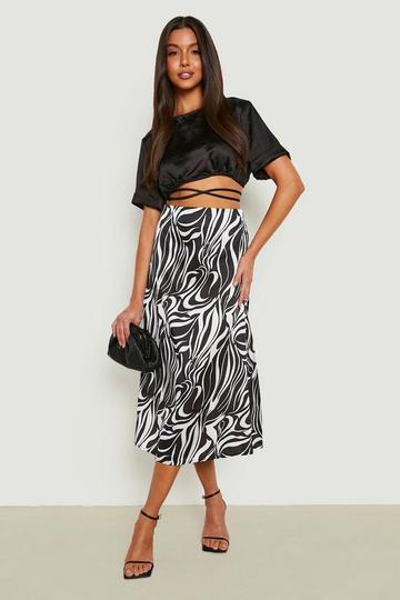 Mono Print Satin Bias Midaxi Skirt black