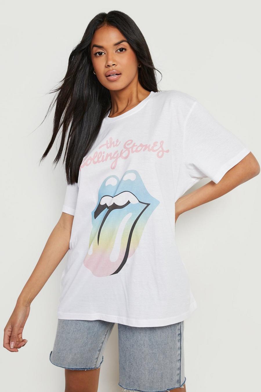 White Gelicenseerdd Oversized Rolling Stones T-Shirt image number 1