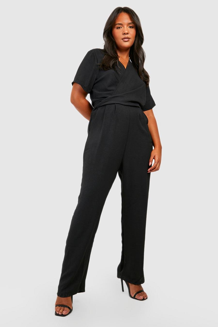 Black Plus Woven Wrap Detail Tapered Jumpsuit image number 1
