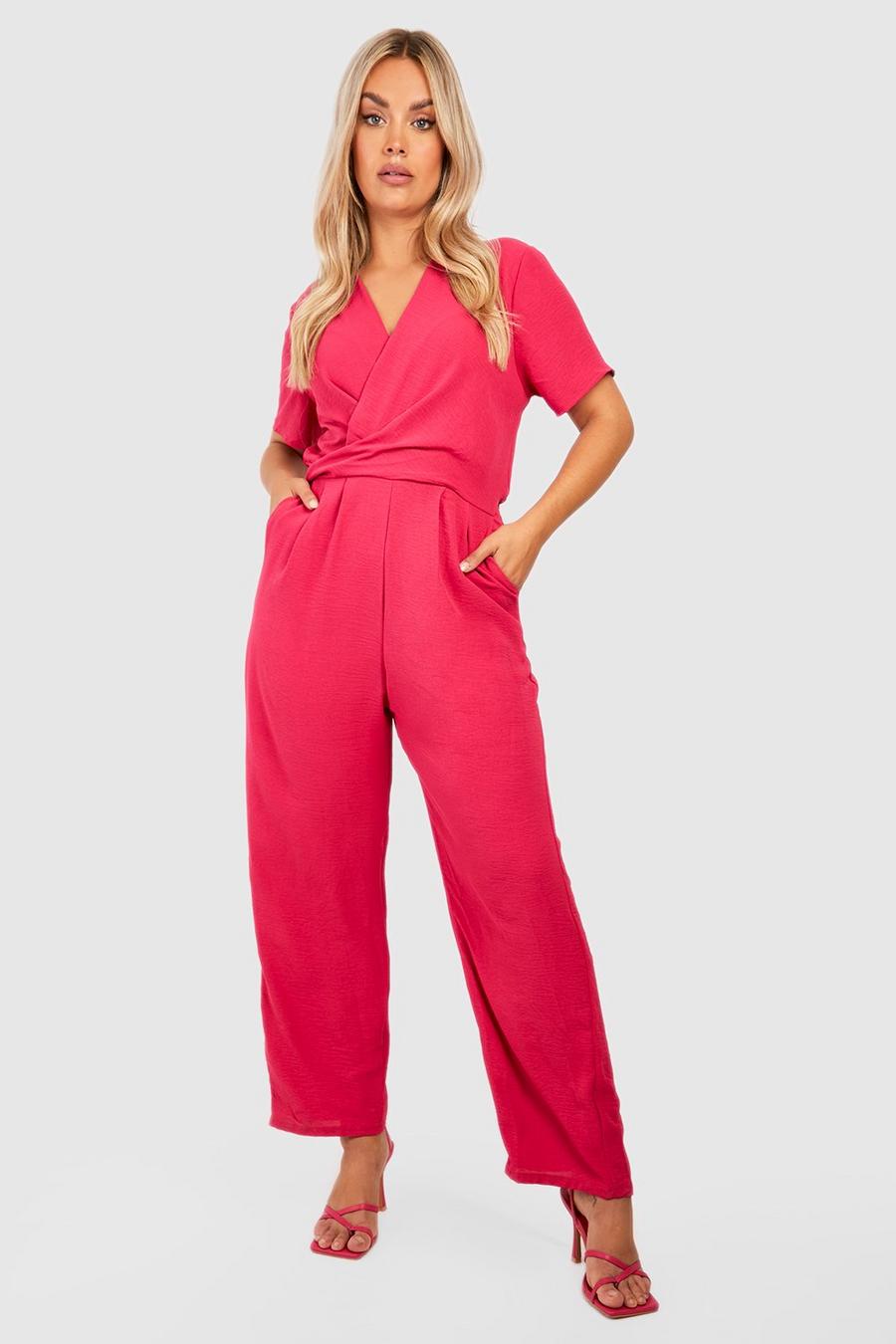 Pink Plus Woven Wrap Detail Tapered Jumpsuit image number 1